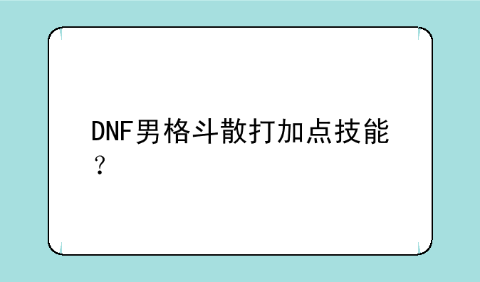 DNF男格斗散打加点技能？