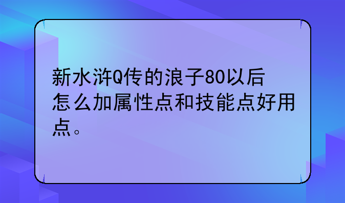 新水浒Q传的浪子80以后怎么加属性点和技能点好用点。