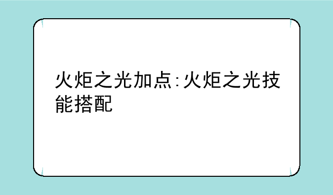 火炬之光加点:火炬之光技能搭配